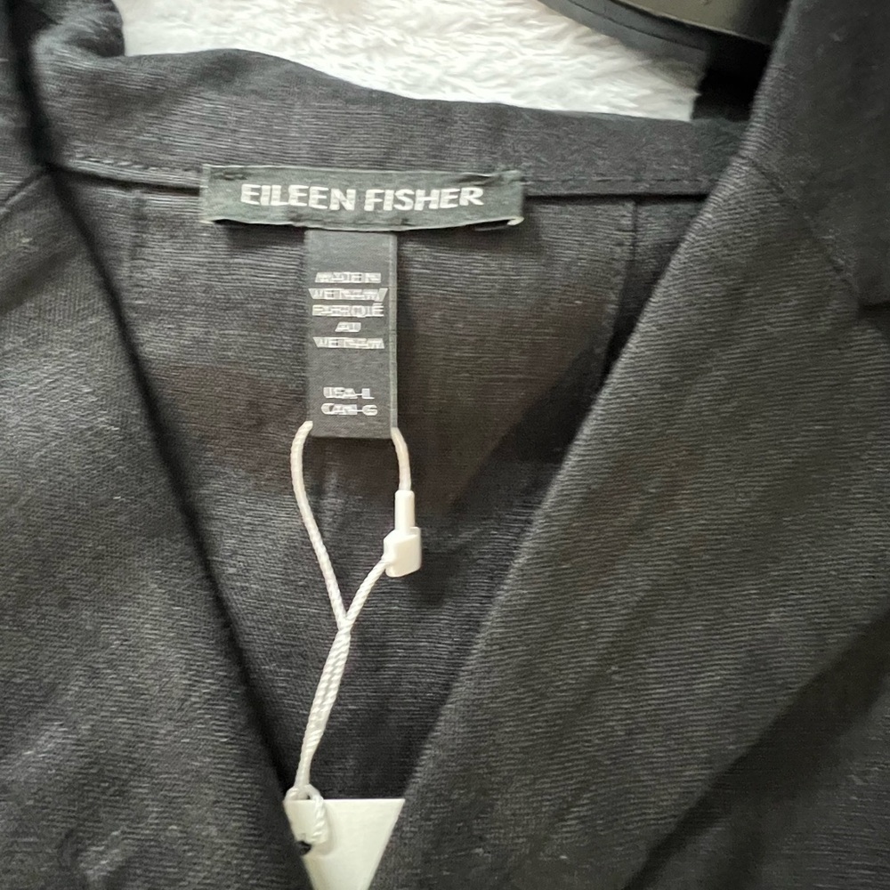 Eileen Fisher Black Linen V-Neck Dress - Picture 4 of 4
